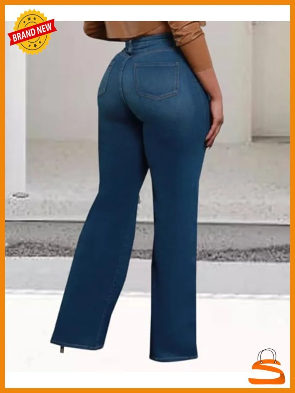 High Waisted Skinny Bell Bottom Flare Jeans with Ripped Hole Distressed Denim - Picture 6 of 6